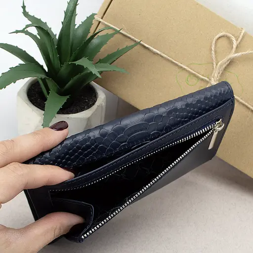 Кошелек женский кожаный Leona синий питон - фото 6