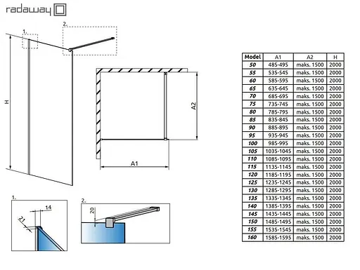 Душова перегородка Radaway Modo X Black II 160 см 389364-54-01 - фото 3