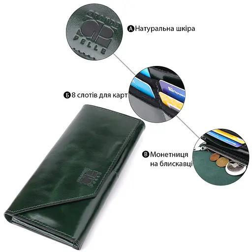 Кошелек в два сложения из натуральной гладкой кожи Grande Pelle 20х10х2 см acs0029685 - фото 4