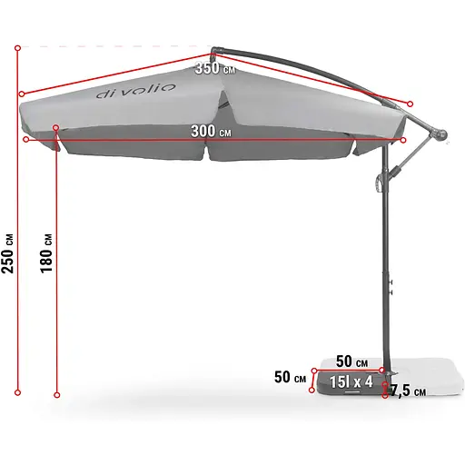 Зонт садовый Di Volio Empoli 350см серый+ Основа садового зонта - фото 4
