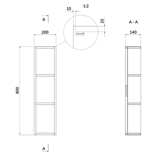 Пенал підвісний Cersanit Larga 200x140x800 мм білий S932-079, Білий - фото 2