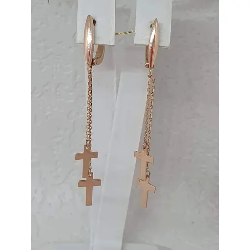 Золотые серьги-подвески Платон Крестики. 1С236/00Б - фото 3