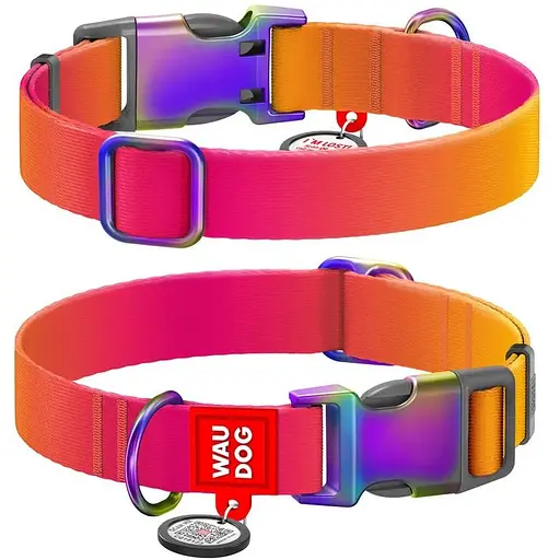 Ошейник для собак нейлоновый Waudog Nylon с QR адресником Recycled градиент S 1.5х25-35 cм оранжевый - фото 1