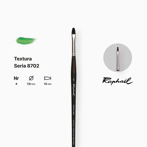 Кисть синтетика овальная Raphael Textura, №4, профессиональная, длинная ручка - фото 2