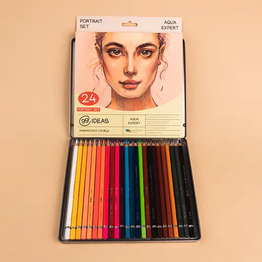 Набір олівців акварельних 99IDEAS "Aqua Expert" 24 кольори, Portrait Set, металева коробка, 99AE-24PORT - фото 4