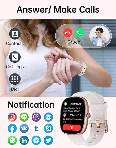 Розумний годинник HUAKUA для жінок і чоловіків (відповід/дзвінки), 1,85-дюймовий HD-розумний годинник для телефонів iPhone/Android - фото 5