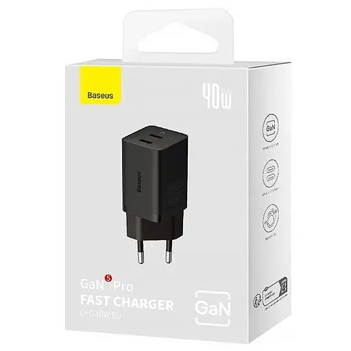 МЗП Baseus GaN5 Pro OS + Type-C to Type-C 40W (CCGP18010) Black - фото 6