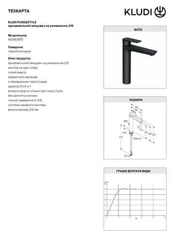 Смеситель для умывальника Kludi Pure&Style DN 15 черный мат 402963975 - фото 3