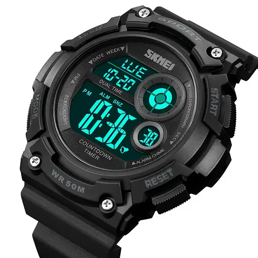 Часы мужские спортивные наручные Skmei 2017 (Черный с черным циферблатом) - фото 4