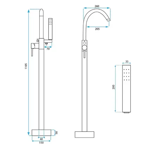 Смеситель для ванны Rea Mono black напольный REA-B2714 Черный матовый - фото 4