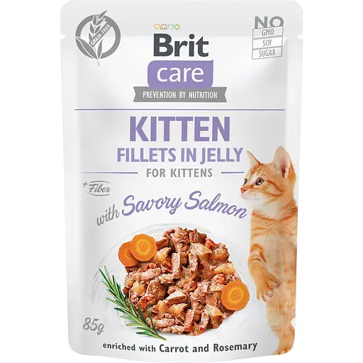 Влажный корм Brit Care Cat Pouch для котят в желе пикантный лосось 85 г - фото 1