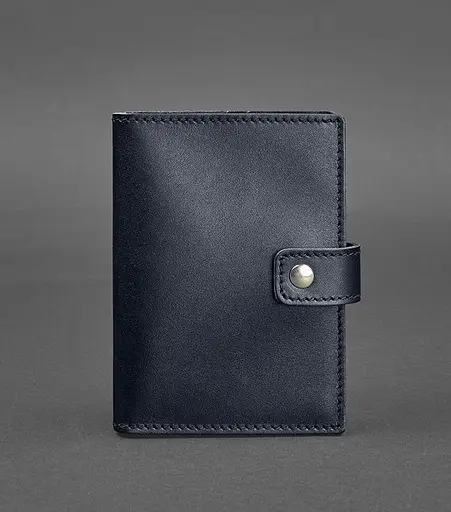 Кожаная обложка для паспорта 5.0 (с окошком) темно-синяя Краст - фото 1