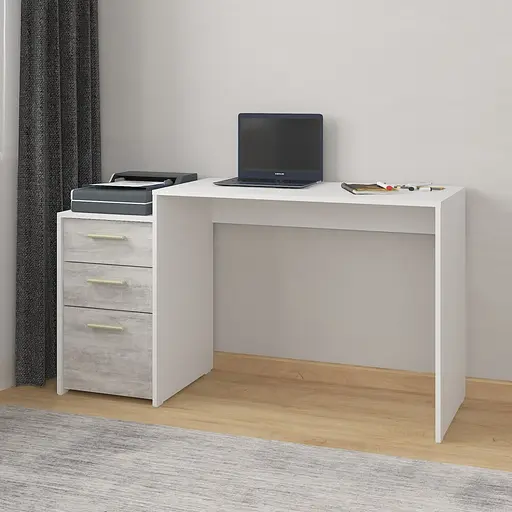 Комп'ютерний стіл з ящиками id A-187 1385x756x502 мм Білий-Бетон