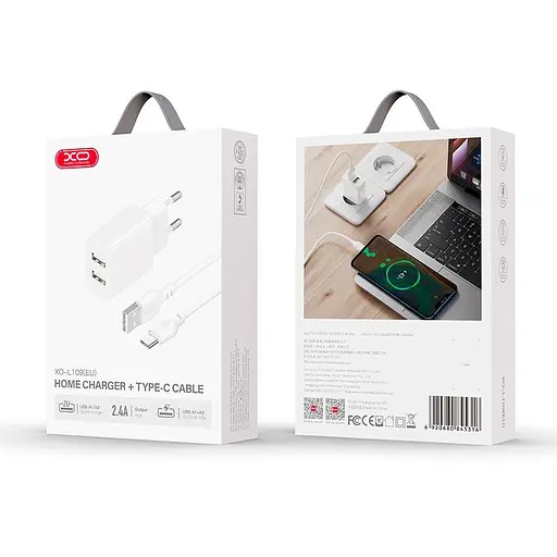 Адаптер сетевой XO Type-C Cable Dual USB Charger L109 | 2USB, 2.4A | - фото 3