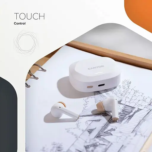 Навушники Canyon TWS HEXAGON 7 TWS ANC+ENC Wireless Charge White Beige (CNS-TWS7WB) - фото 3