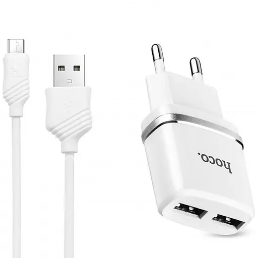 МЗП Hoco C12 Charger + Cable (Micro) 2.4A 2USB Білий