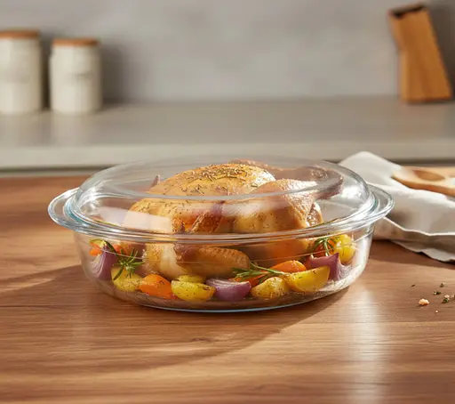 Противень овальный форма из жаропрочного стекла для запекания с крышкой и ручками 33×20 см 4 л S&T Прозрачный 88262 - фото 1