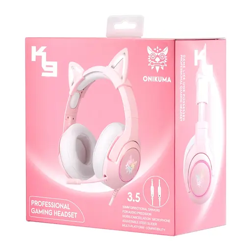 Дротова ігрова гарнітура Onikuma Gaming CAT with LED K9, USB, 3.5mm, 2.2m, pink - фото 8