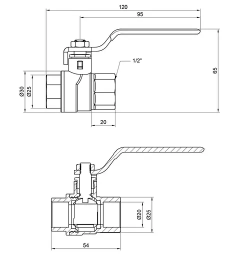 Кран кульовий Thermo Alliance Forte 1/2" ВВ прямий, PN40, важіль SF600W15 - фото 4