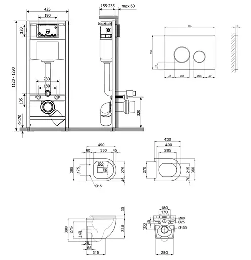Набір Q-tap Nest 4 в 1 підвісний унітаз Robin Ultra Quiet 490x365x325 + комплект інсталяції QT1333046EUQW45145 - фото 7