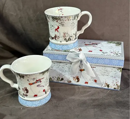 Чайный набор 2 чашки R36247 Зима керамика в подарочной упаковке 280 мл Белая - фото 5