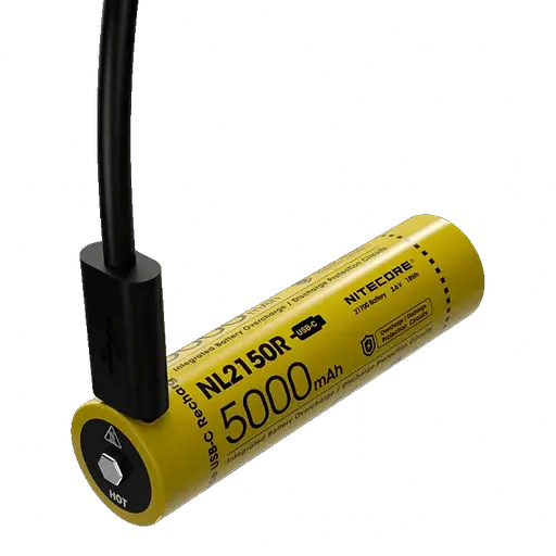 Аккумулятор 21700  Li-Ion Nitecore NL2150R 5000mAh с зарядкой через USB-C (Желтый) - фото 2