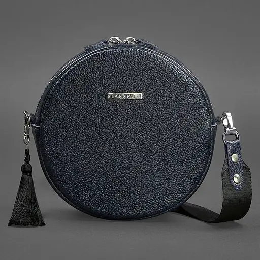 Кругла шкіряна жіноча сумочка Tablet темно-синя - фото 8