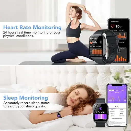 Розумний годинник P98, 110+ спортивних режимів IP68, пульсометр/монітор сну/крокомір/калорії, для Android iOS - фото 4