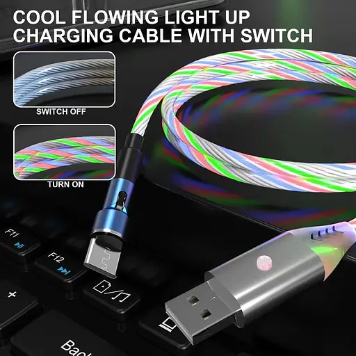 Магнитный зарядный кабель Light Up, совместимый с Samsung Galaxy S23 S22 S21 S20 S10E S9 S8 Plus Note 20 540° - фото 5