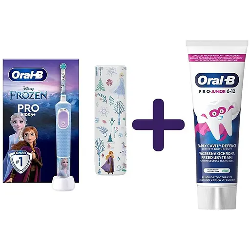 Набір: Електрична зубна щітка Oral-B Pro Kids Frozen з футляром + Зубна Паста Oral-B Pro Junior для дітей від 6 до 12 років 75 мл 