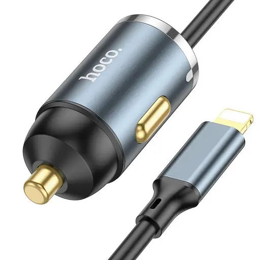 Адаптер автомобильный HOCO Lightning Cable car charger NZ7 1USB 20W серый - фото 6
