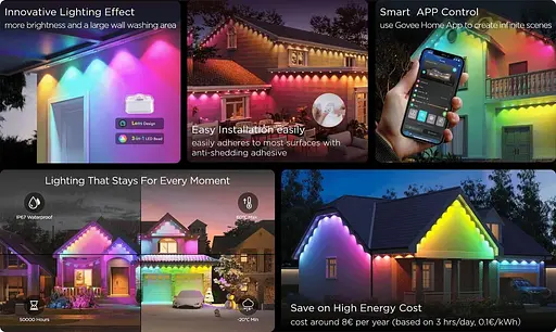 Гирлянда Smart LED Govee H705A Permanent Outdoor Lights RGB, IP67, 30м, кабель прозорий - фото 4