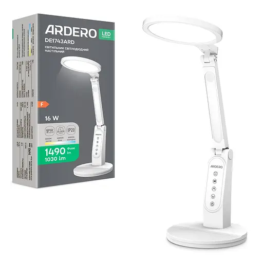 Світлодіодний настільний світильник Ardero DE1743ARD 16Вт білий - фото 1