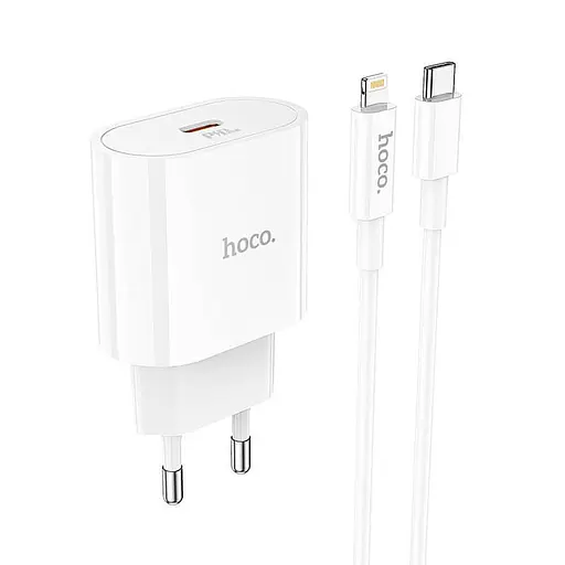 Адаптер Сетевой HOCO Type-C to Lightning Cable Metro single port charger set C94A |1Type-C, 20W/3A, PD/QC| - фото 3