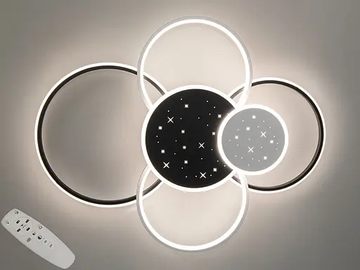Гармонійна стельова світлодіодна люстра з пультом, 115Вт, білий+чорний - фото 1