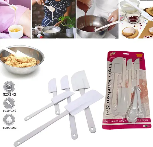 Набір силіконових лопаток 5шт. + 6 шт. пластмасових мірних ложок на планшеті L 15/15/23,5/24/25 см, Kitchen Master Білий 86303 - фото 2
