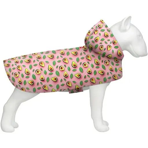 Дощовик-накидка з капюшоном для собак Waudog Clothes, малюнок "Авокадо на рожевому", M, А 40-43 см, B 52-62 см, С 33-42 см