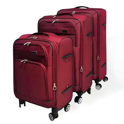 Набор тканевых чемоданов 3в1 с кодовым замком и телескопической ручкой красный (80-3M)