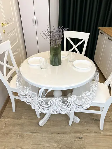 Силиконовая скатерть с белым кружевом Арка 15 см 390х140 см - фото 9