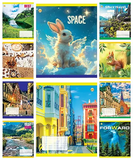 Тетради ученические 96 листов клетка Тверда Мікс 1, 10 шт. в упаковке