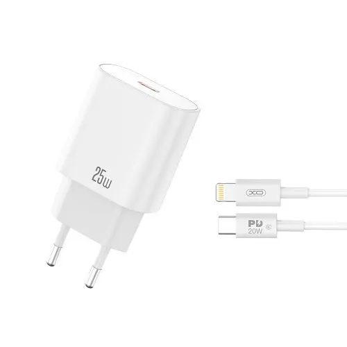 Сетевое зарядное устройство XO CE25 PD25W USB-C Fast Charger with Lightning cable Белый - фото 7