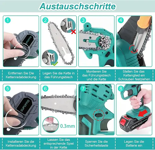Міні ланцюгова пилка 6 дюймів 4 дюйми, акумулятор 2 x 2000 мАг, безщіткова міні-бензопила 26 В ручна одноручна - фото 4