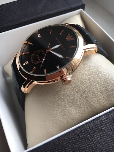 Годинник чоловічий наручний Giorgio Armani Золотистий з чорним ремінцем Репліка (IBW080YB) - фото 2
