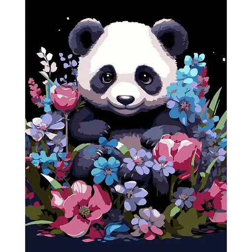 Набор для росписи по номерам Strateg Весенняя панда на черном фоне 40 х 50 см (AH1203-17) - фото 1