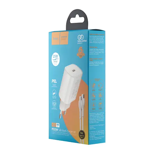 Мережевий зарядний пристрій Hoco N22 Jetta PD25W charger set ( Type-C to Type-C ) ( EU ) Білий - фото 2