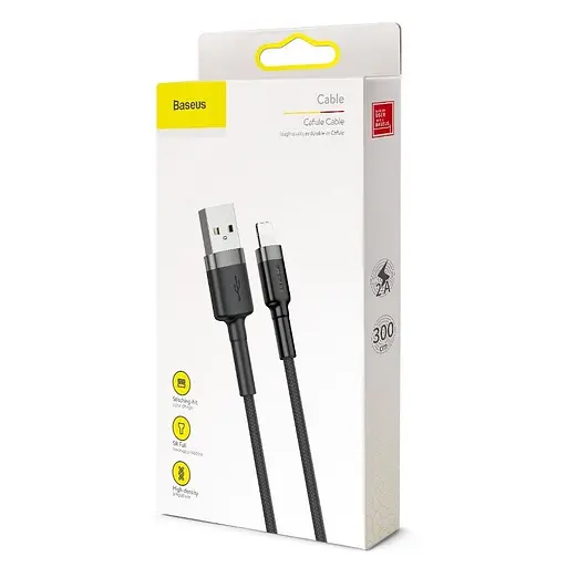 Кабель Baseus Cafule Cable USB For iP 2A 3m Gray+Black - фото 2