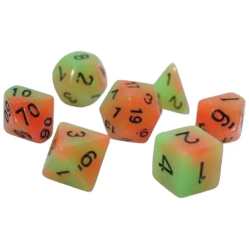 Набір кубиків Double Color Glow in the dark 7 Dice Set - Green-Orange , 7 шт. (g7dglowdc01)