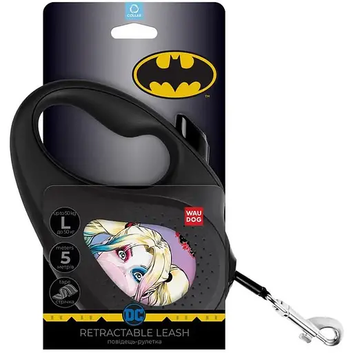 Поводок-рулетка для собак Waudog R-leash рисунок Харли Квин L, до 50 кг, 5 м, светоотражающая лента черный - фото 3