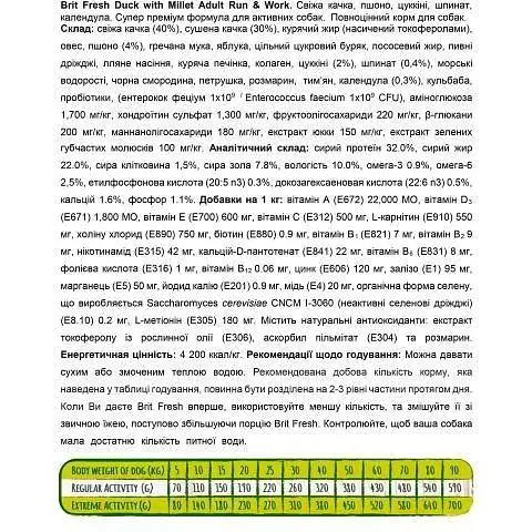 Сухой корм Brit Fresh для взрослых активных собак с уткой и пшеном 12 кг - фото 4
