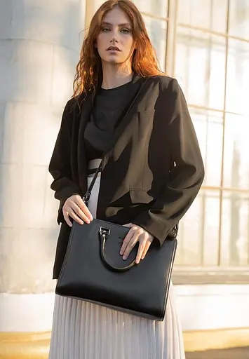 Жіноча шкіряна сумка Fancy A4 чорна краст - фото 2